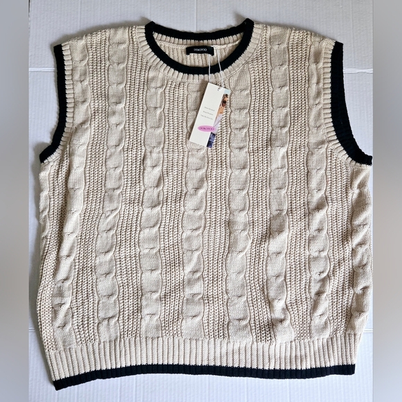 Dokotoo Tank Tops for Women Round Neck Cap Sleeve Color Block Cable Knit 2XL - Picture 4 of 10